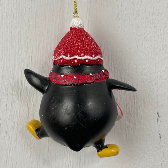 Christmas Ornament Penguin w/ Scarf & Hat Jumping Sparkly - Picture 2 of 2